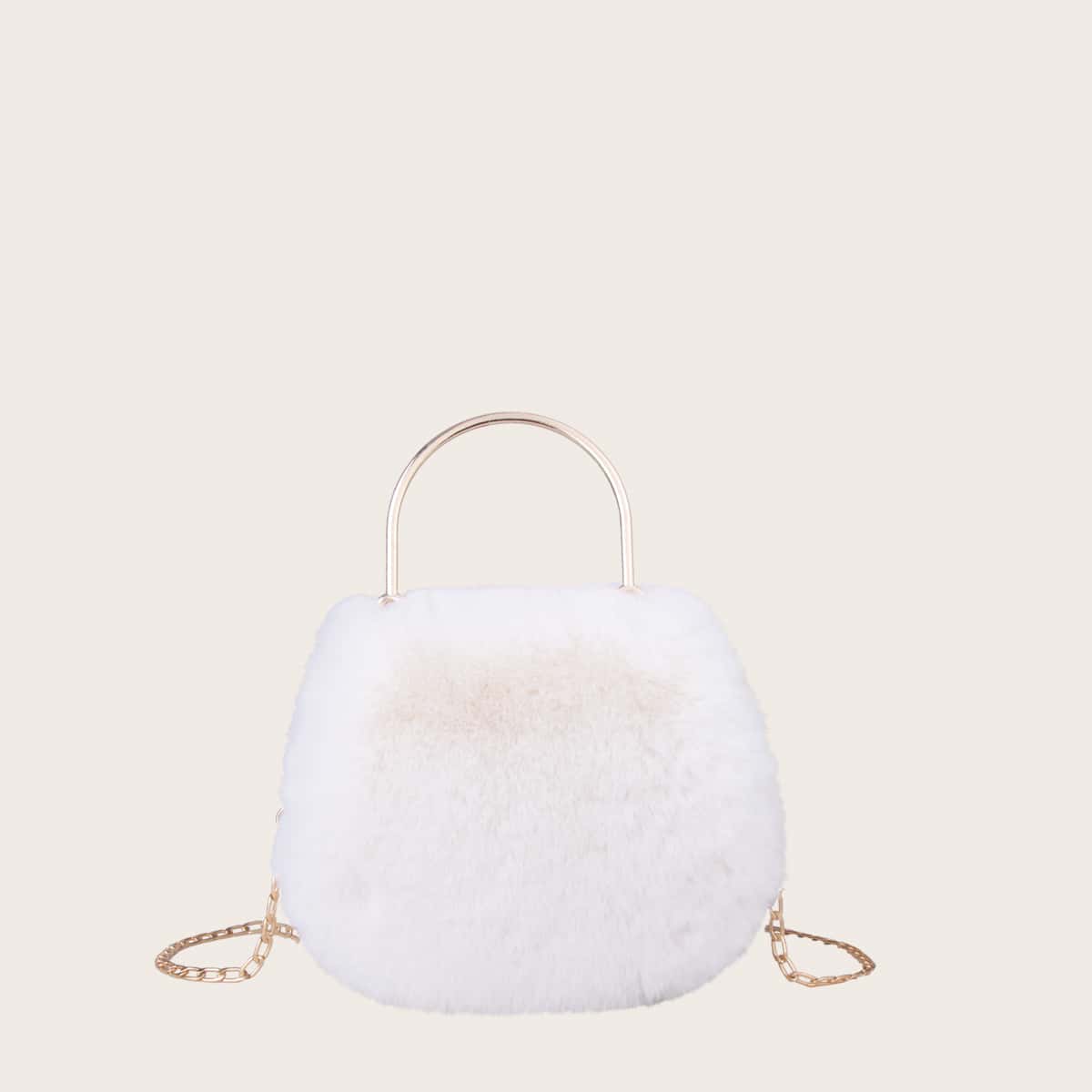 

Faux Fur Decor Satchel Bag, White