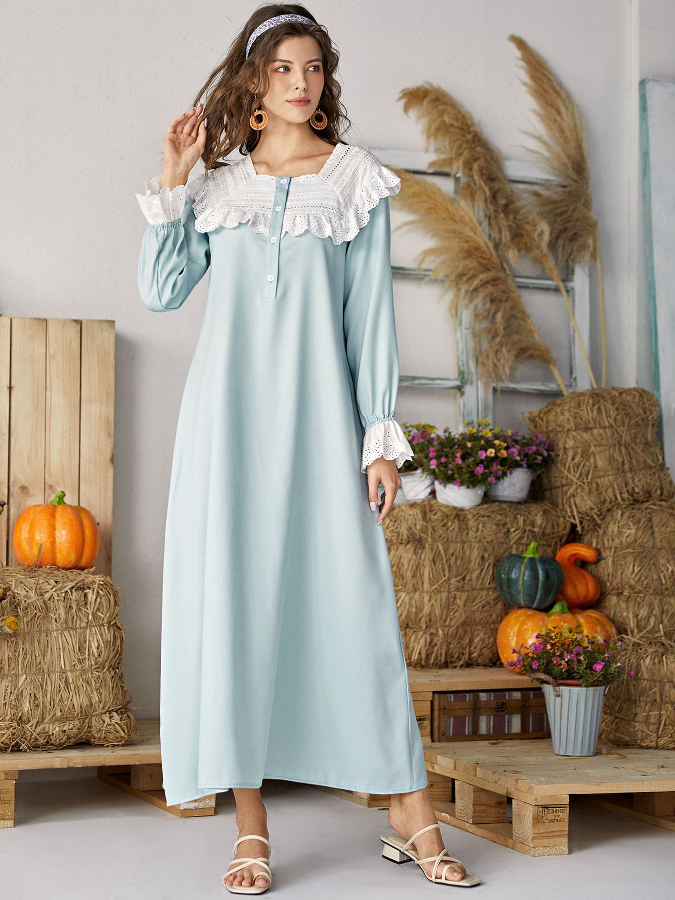 Eyelet Embroidery Flounce Sleeve Tunic Dress thumbnail