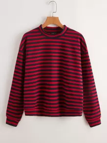 Muchica Drop Shoulder Striped Pullover - Multicolor - View 1