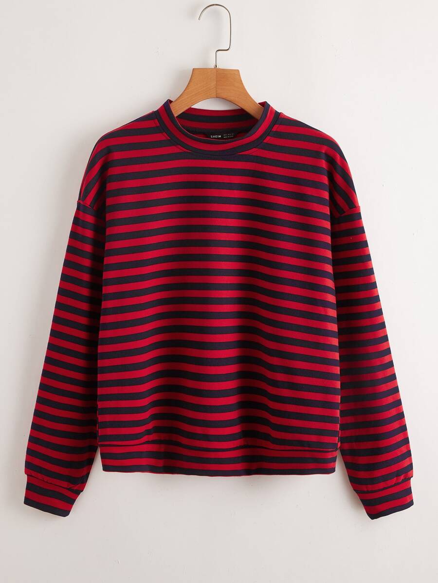 Muchica Drop Shoulder Striped Pullover - Multicolor - View 1
