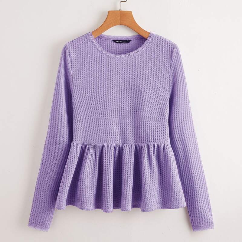

Waffle Knit Peplum Top, Lilac purple