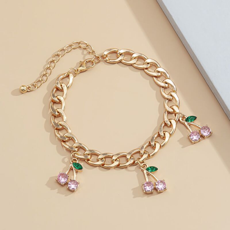 

Rhinestone Decor Cherry Charm Bracelet, Multicolor