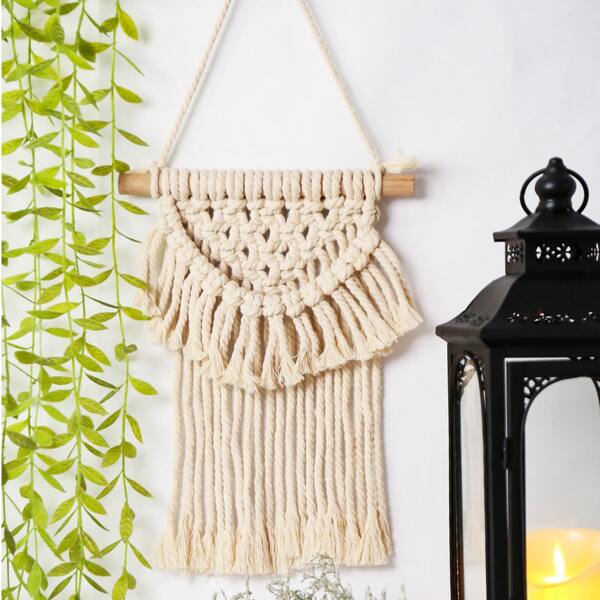 

1pc Macrame Woven Wall Hanging, Beige