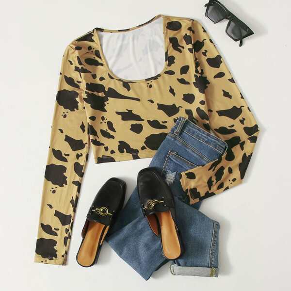 

Cow Pattern Crop Top, Multicolor