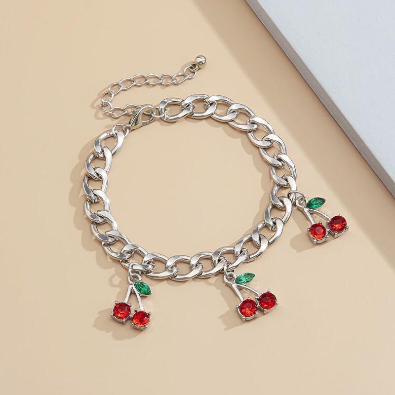 

Rhinestone Decor Cherry Charm Bracelet, Multicolor