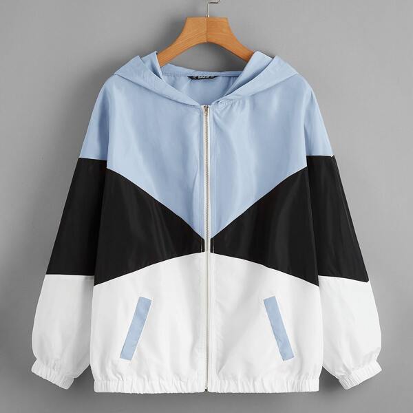 

Zipper Up Colorblock Windbreaker Jacket, Multicolor