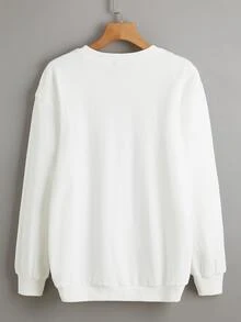 SHEIN Drop Shoulder Graphic Print Pullover - White - View 2