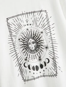 SHEIN Drop Shoulder Graphic Print Pullover - White - View 4