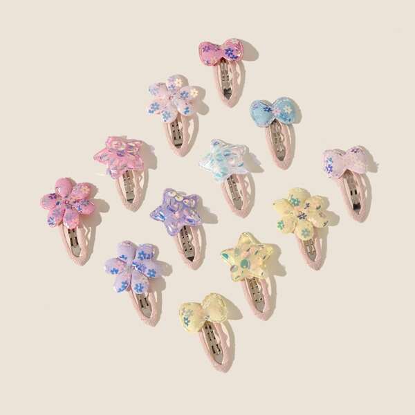 

12pcs Toddler Girls Flower Decor Hair Clip, Multicolor