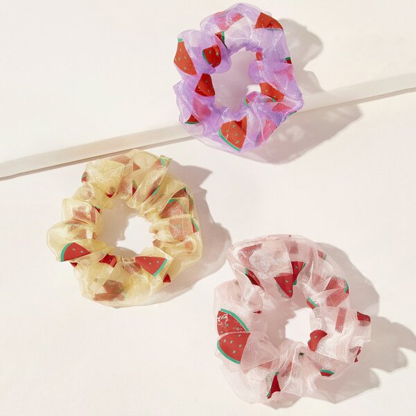 

3pcs Watermelon Pattern Mesh Scrunchie, Multicolor