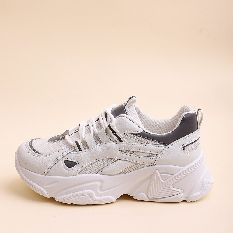 

Lace Up Front Mesh Panel Chunky Sneakers, Beige