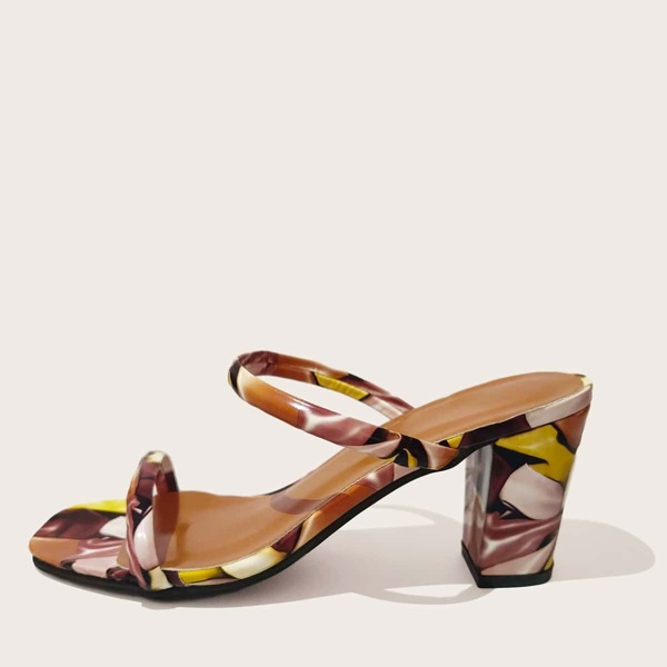 

Colorblock Thin Strap Chunky Heeled Mules, Pink