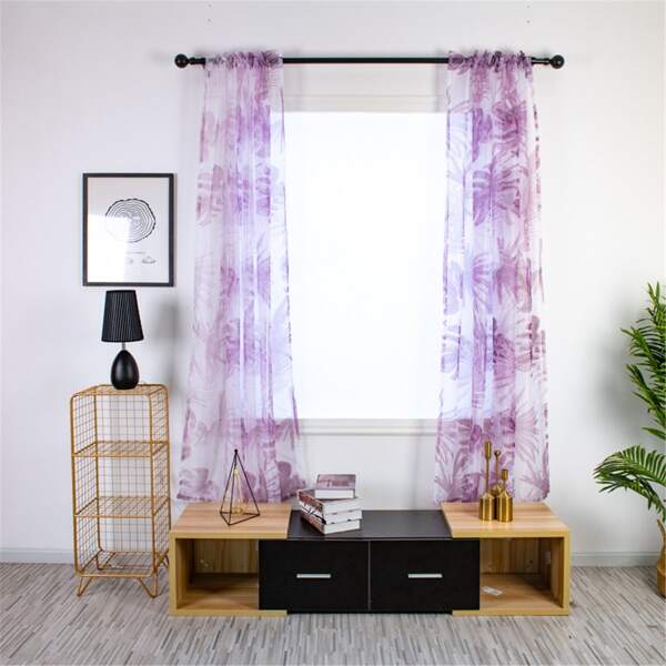

Leaf Print Sheer Single Panel Curtain, Multicolor