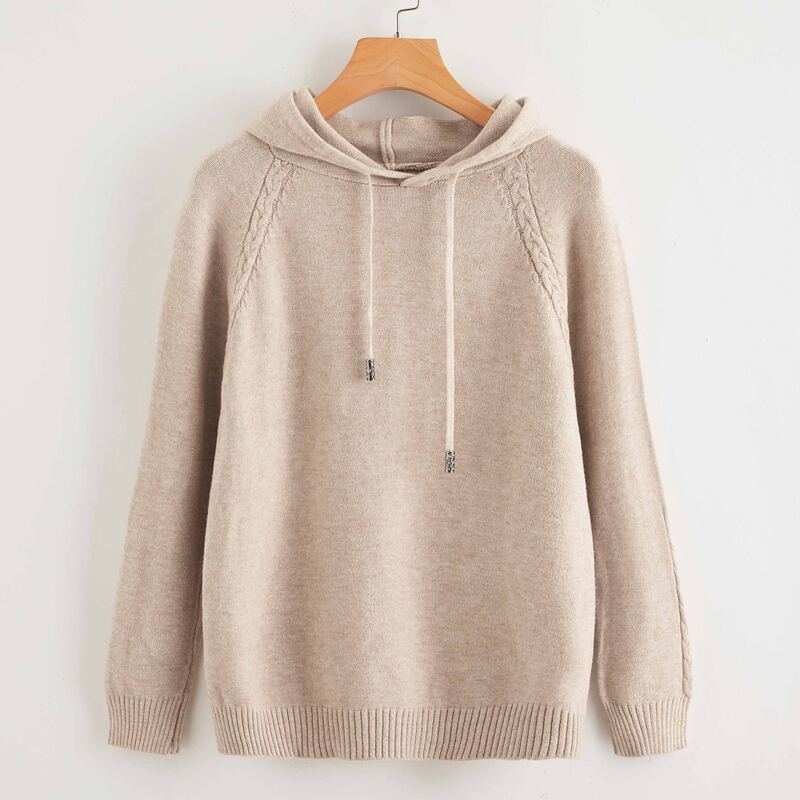 

Raglan Sleeve Hooded Sweater, Khaki