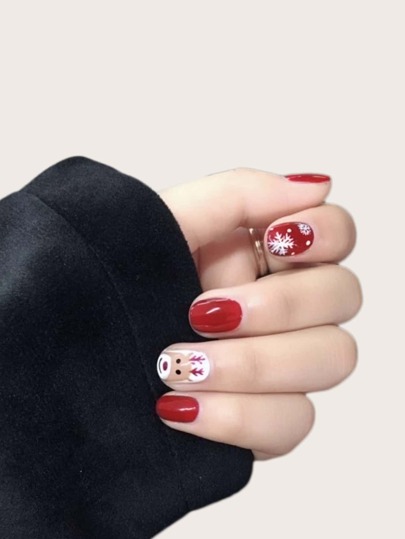 24pcs Christmas Pattern False Nail & 1sheet Tape