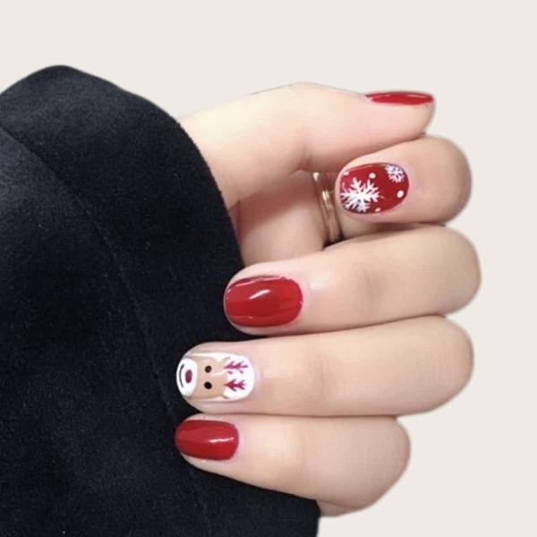 

24pcs Christmas Pattern False Nail & 1sheet Tape, Red