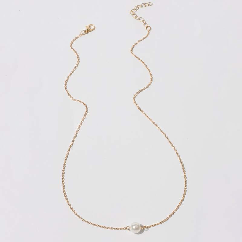 

Faux Pearl Pendant Necklace, Gold