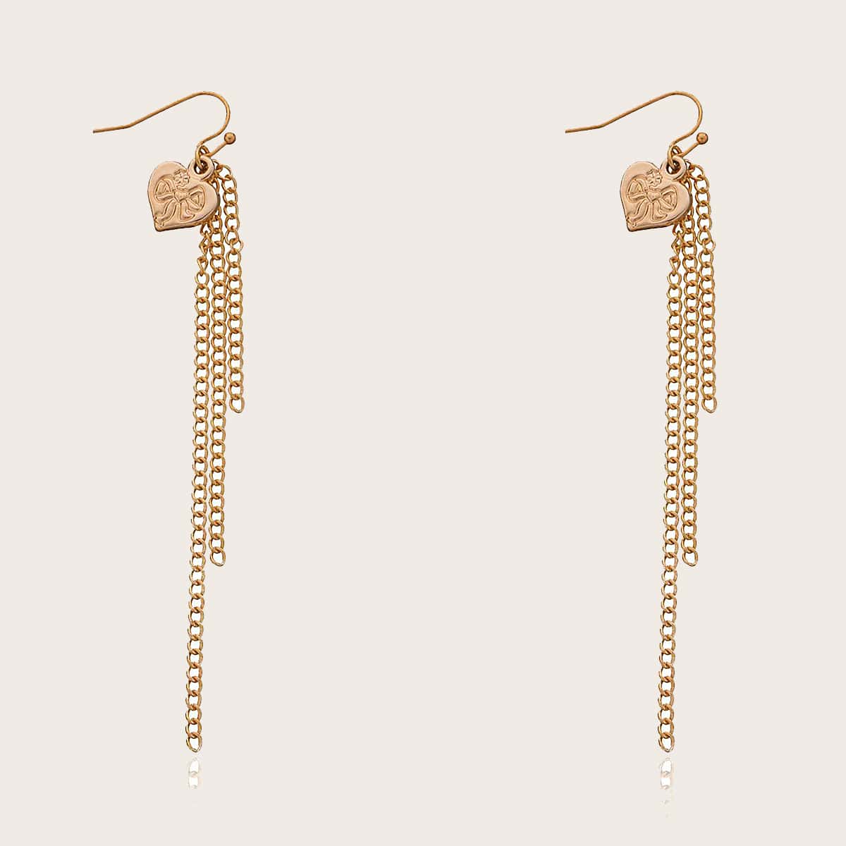 

Heart Tassel Drop Earrings, Gold
