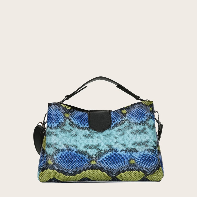 

Snakeskin Print Satchel Bag, Blue