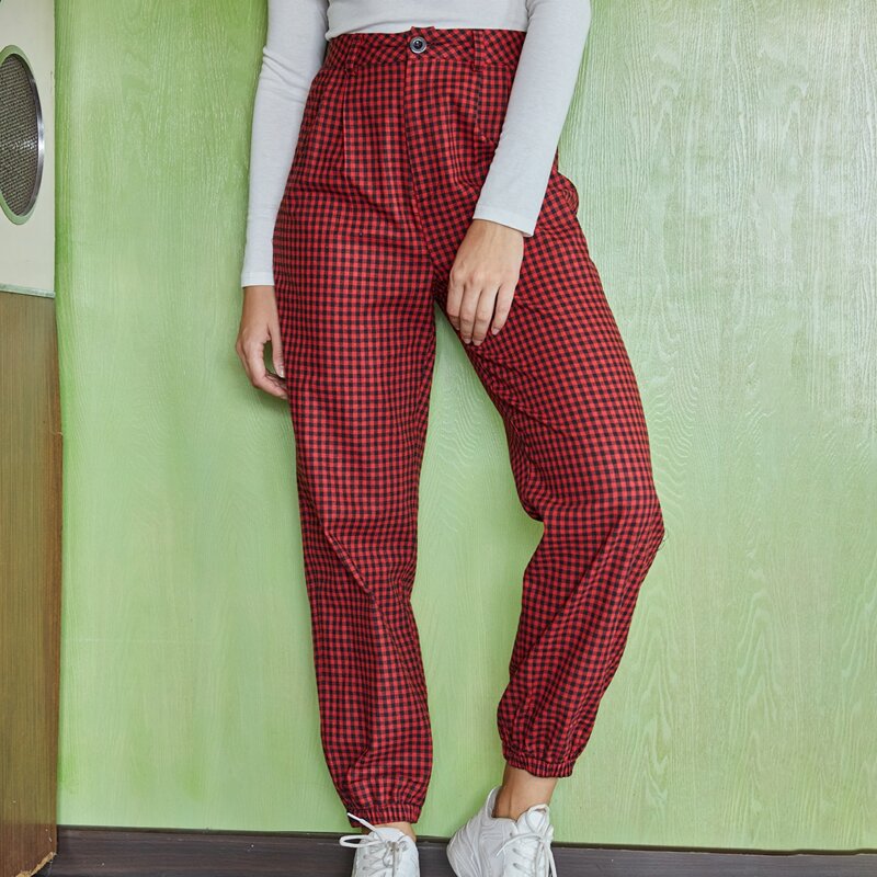 

Plaid Carrot Pants, Rose red