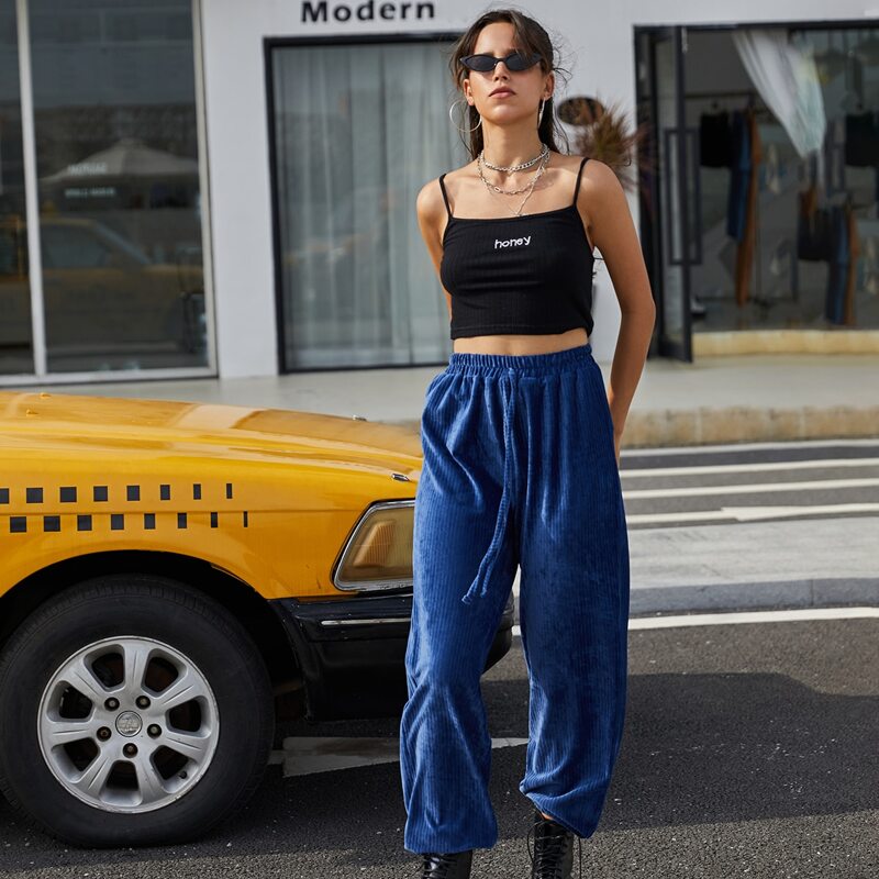 

Corduroy Drawstring Pants, Royal blue