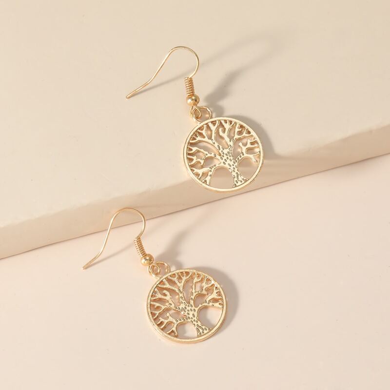 

Round Tree Drop Earrings, Gold