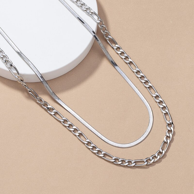 

Guys Layered Chain Necklace, Silver