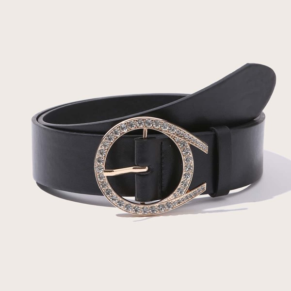 

Rhinestone Buckle Belt, Black