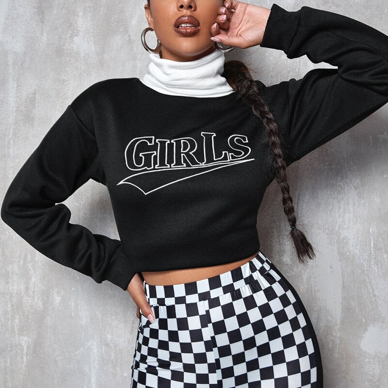 

Letter Graphic High Neck Sweatshirt, Black