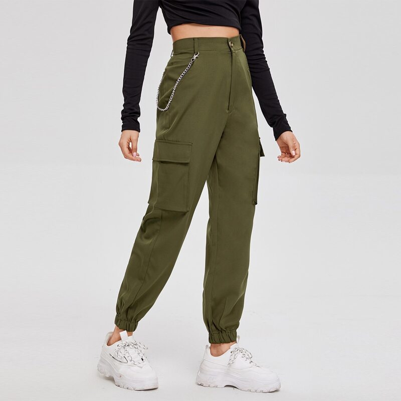 

Chain Details Cargo Pants, Army green