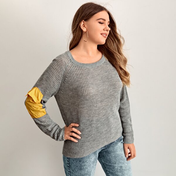 

Plus Colorblock Flap Pocket Sweater, Grey