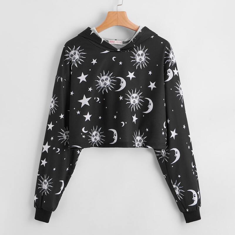 

Sun & Moon Graphic Hoodie, Black
