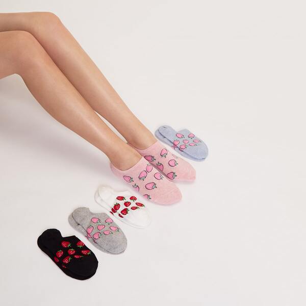

5pairs Strawberry Pattern Socks, Multicolor