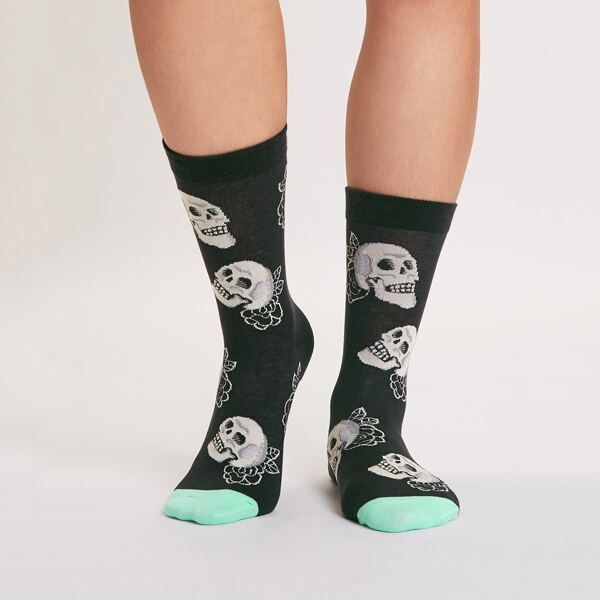 

Skull Pattern Socks, Black