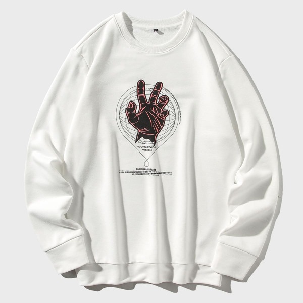 

Men Slogan & Gesture Print Sweatshirt, White