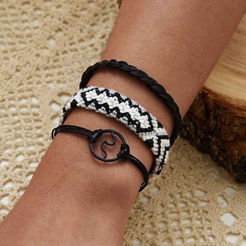 

3pcs Braided Bracelet, Black and white