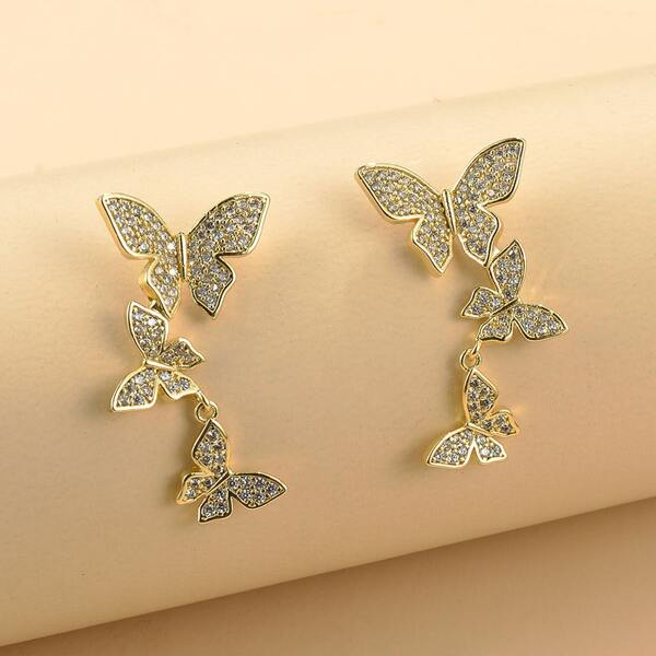

Rhinestone Butterfly Decor Drop Earrings, Gold