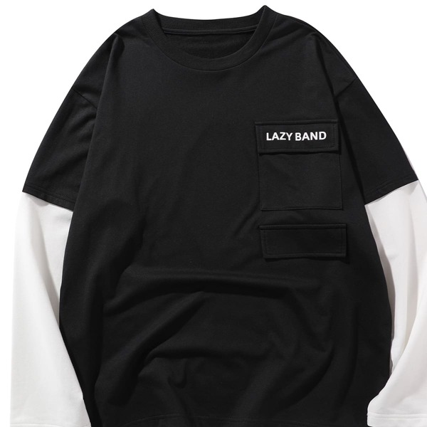 

Men 2 In 1 Letter Graphic Flap Pocket Tee, Black