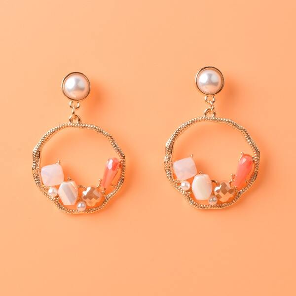 

Crystal Decor Round Drop Earrings, Gold