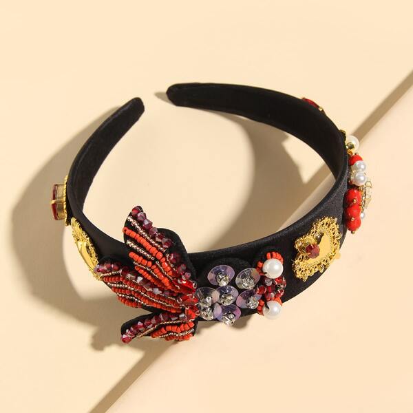 

Faux Pearl & Bead Decor Hair Hoop, Black
