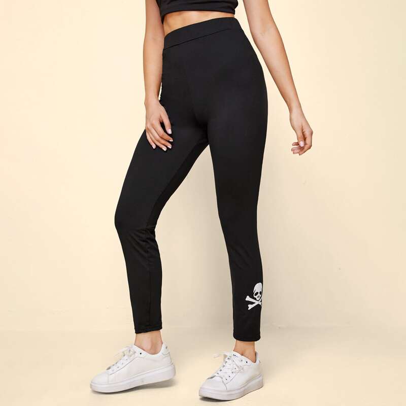 

Halloween Skull Print Leggings, Black