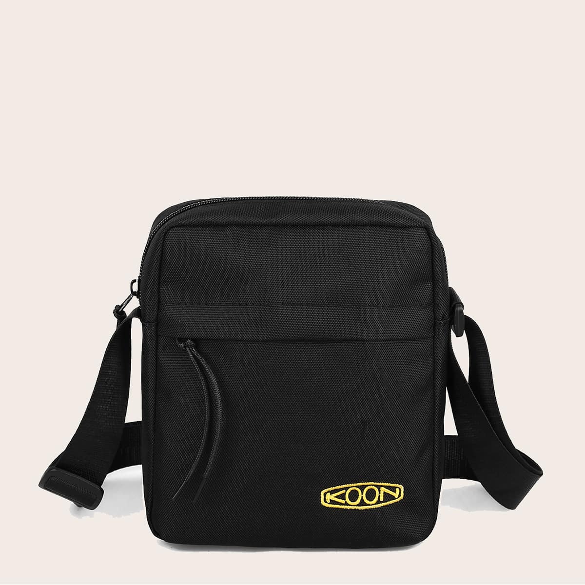 

Letter Embroidered Crossbody Bag, Black
