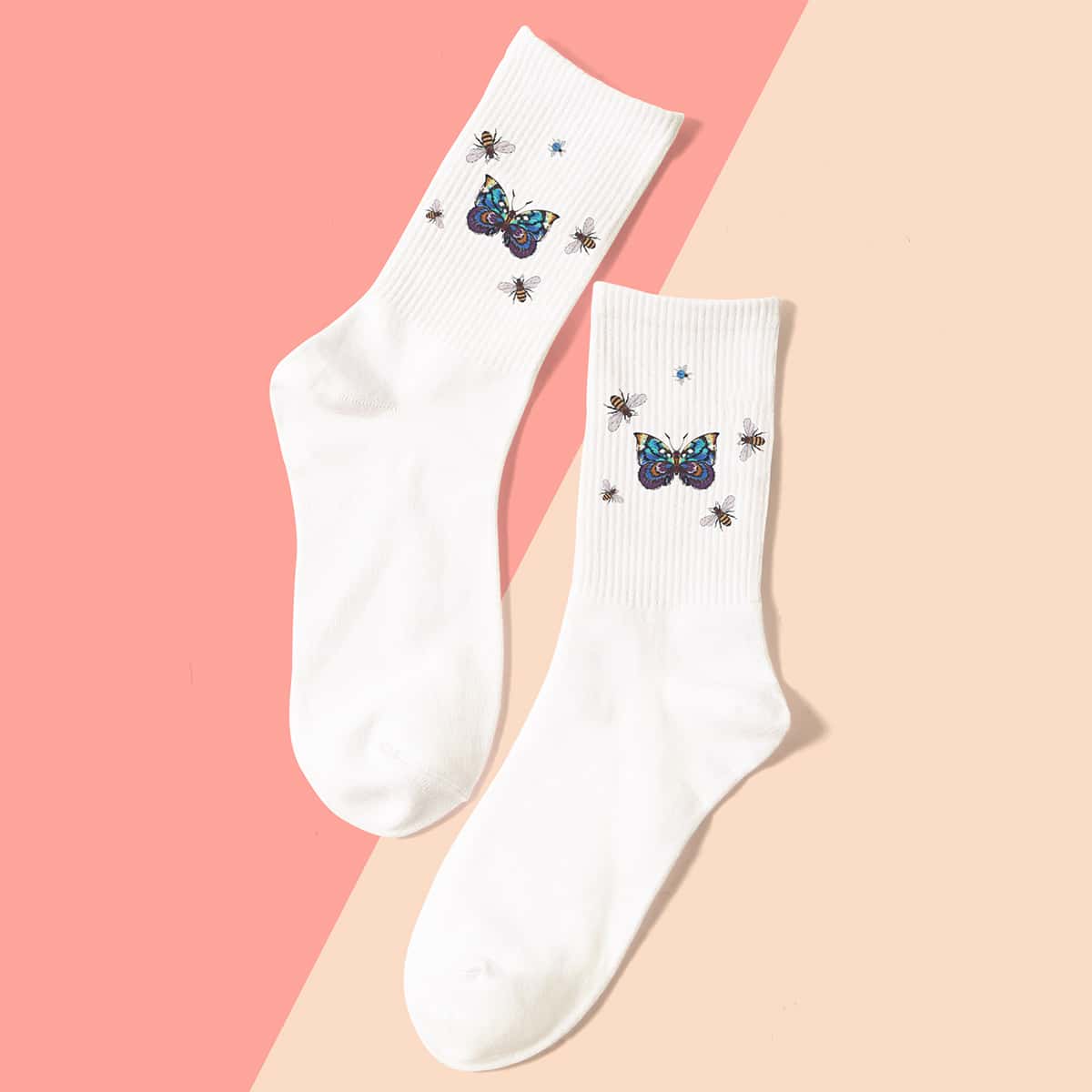 

Butterfly Pattern Socks, White