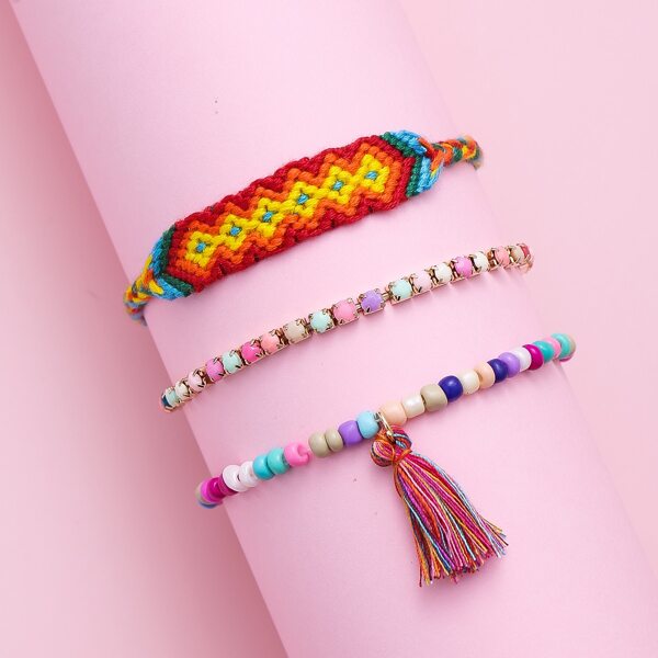 

3pcs Girls Tassel Charm Bracelet, Multicolor