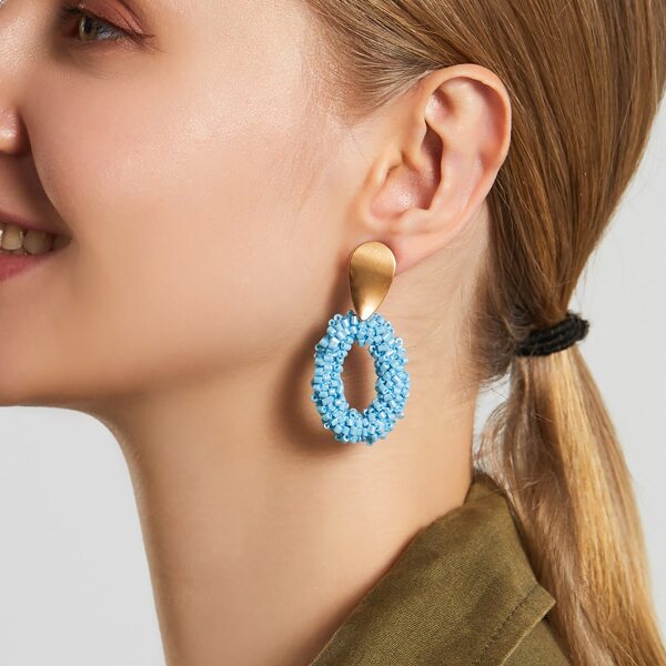 

Oval Drop Earrings, Blue