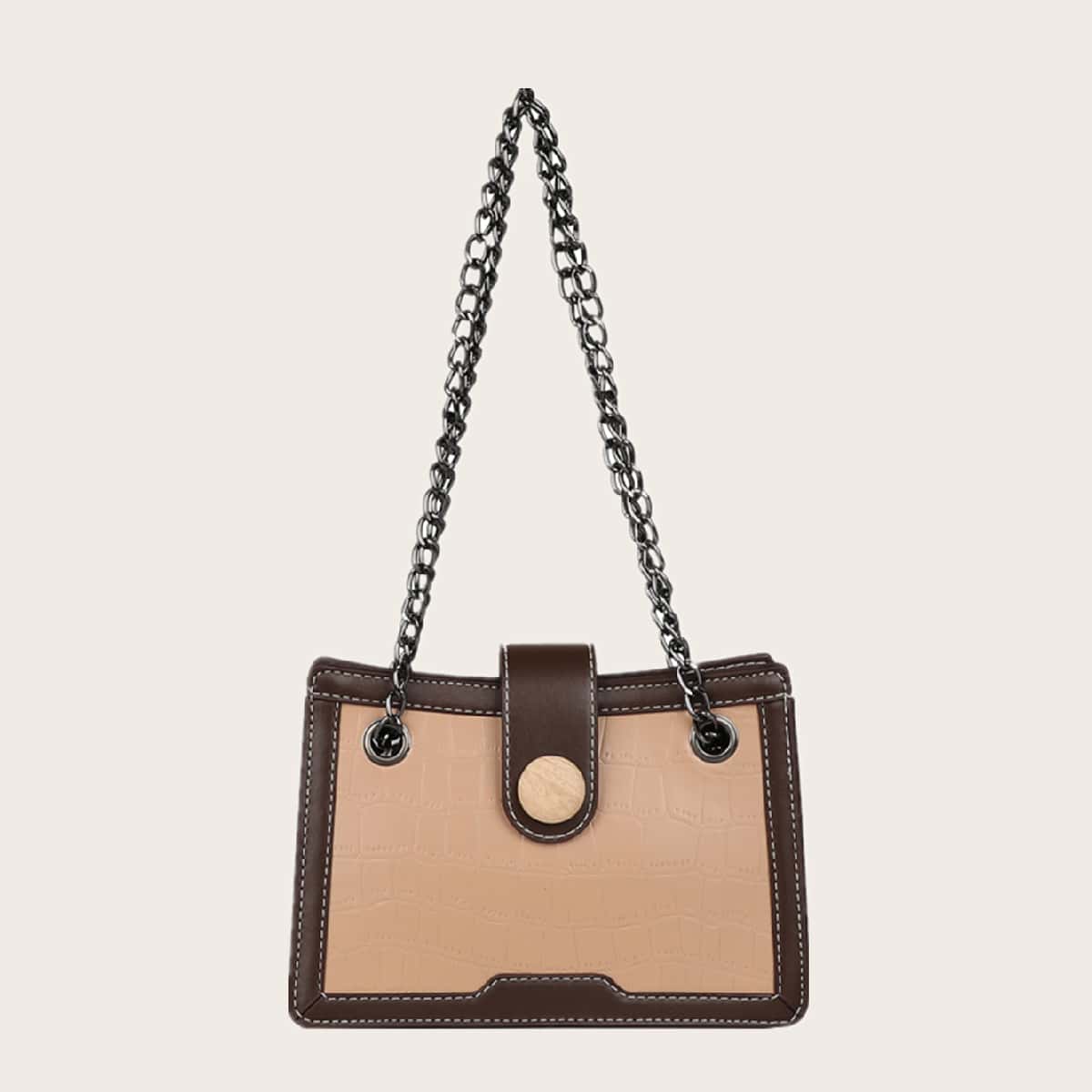 

Contrast Piping Shoulder Bag, Khaki