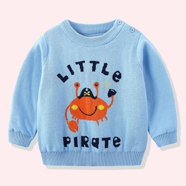 

Toddler Boys Letter And Crab Pattern Round Neck Sweater, Baby blue