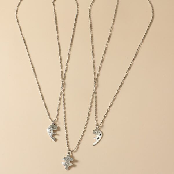 

3pcs Heart Charm Necklace, Antique silver