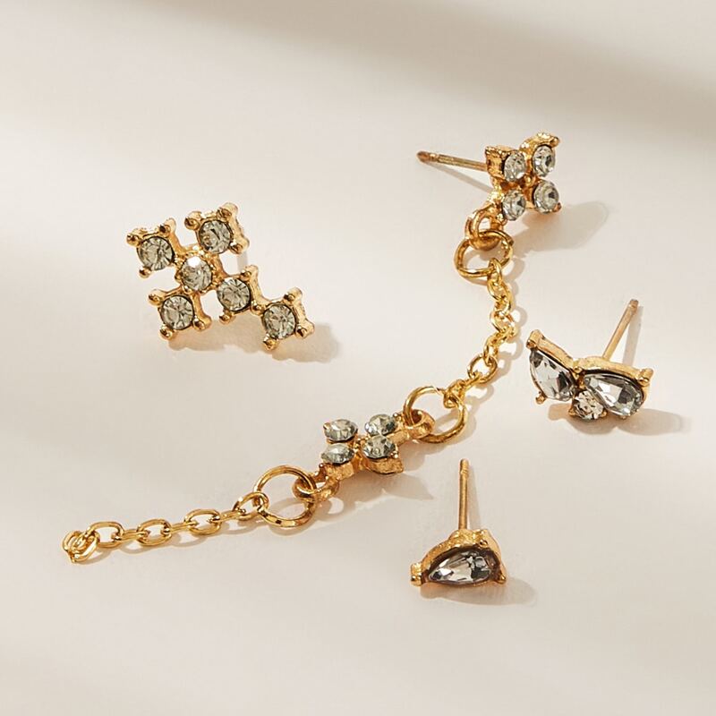 

4pcs Rhinestone Earrings, Gold
