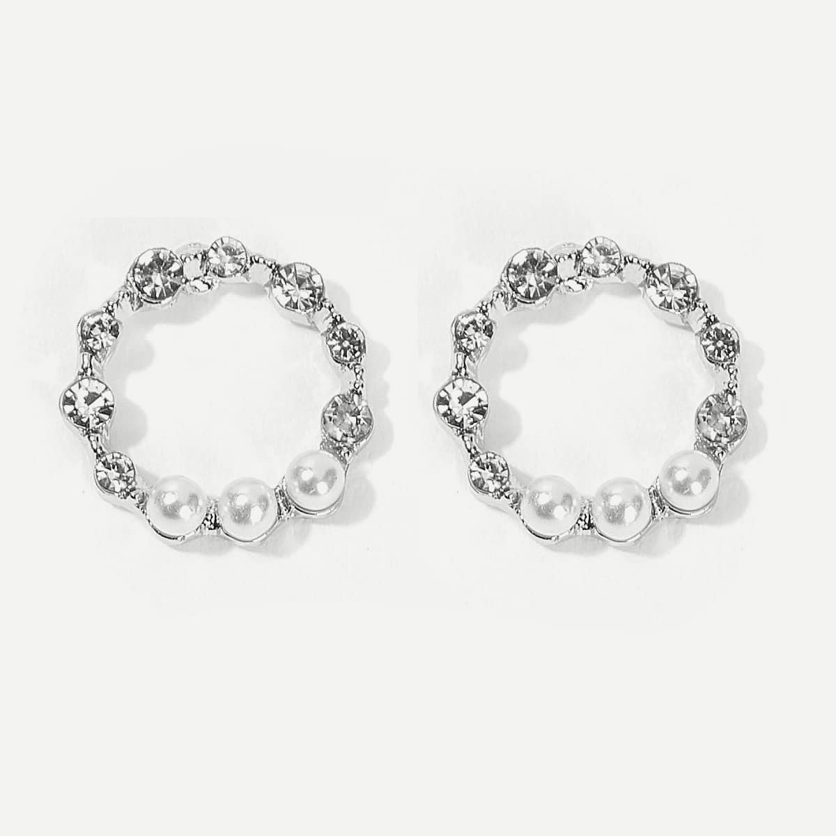 

Faux Pearl & Rhinestone Stud Earrings, Silver